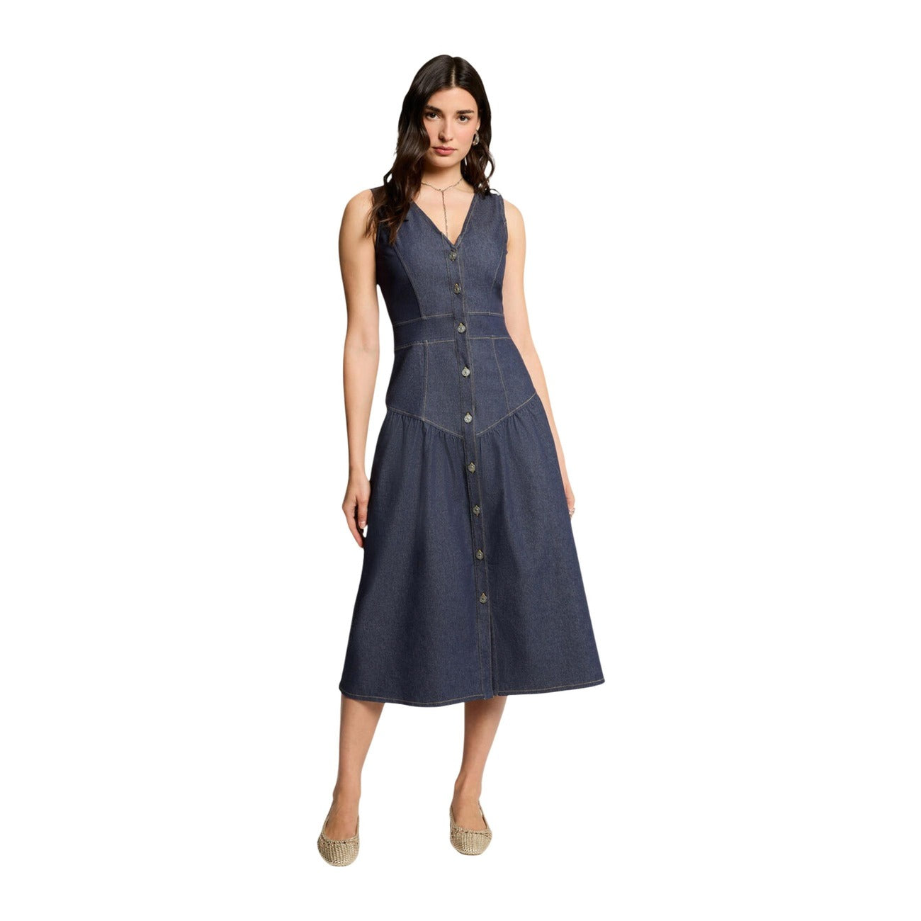 Abito midi in denim con bottoni