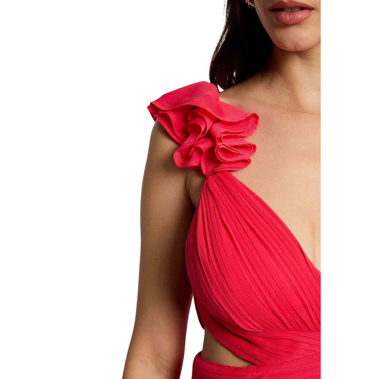 Abito lungo corallo con dettagli floreali