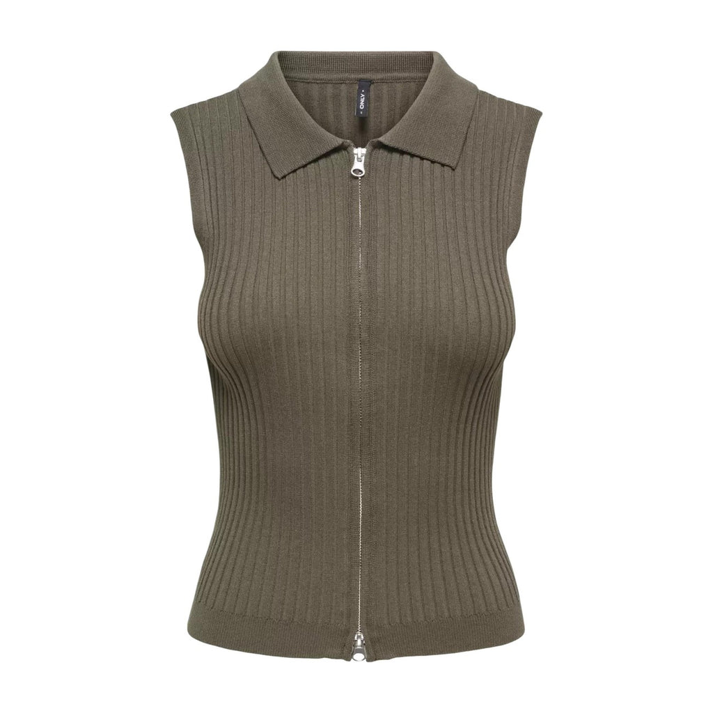 Top a costine verde militare con zip
