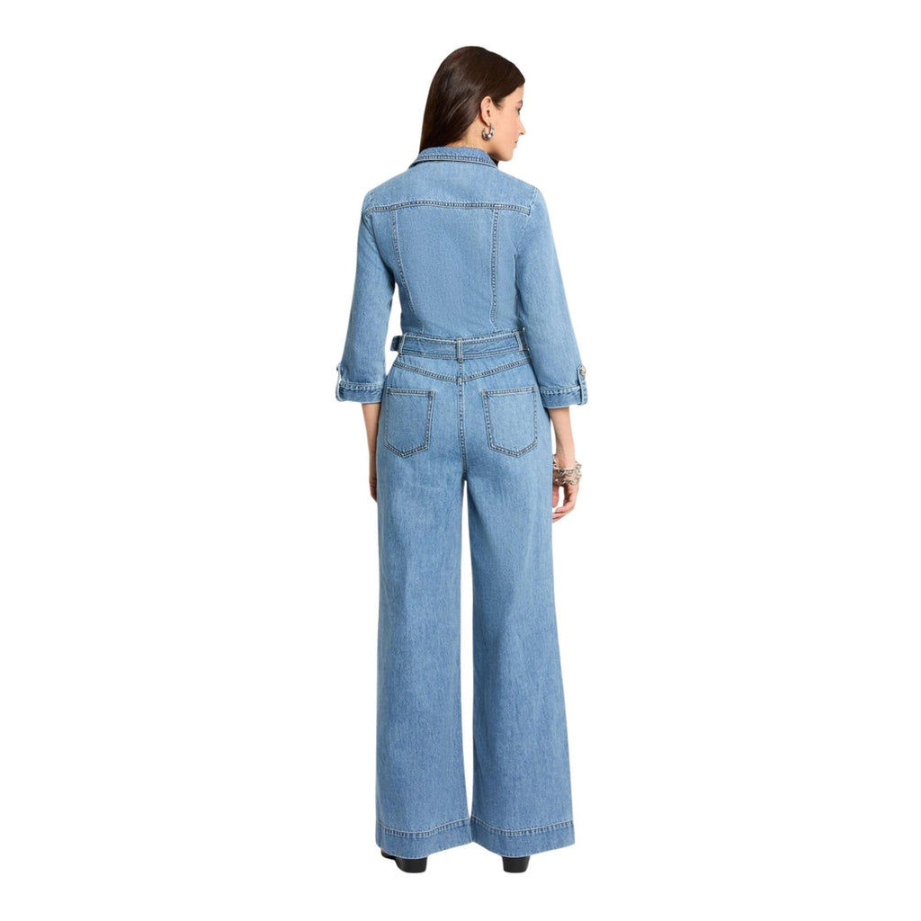 Tuta lunga in denim con cintura